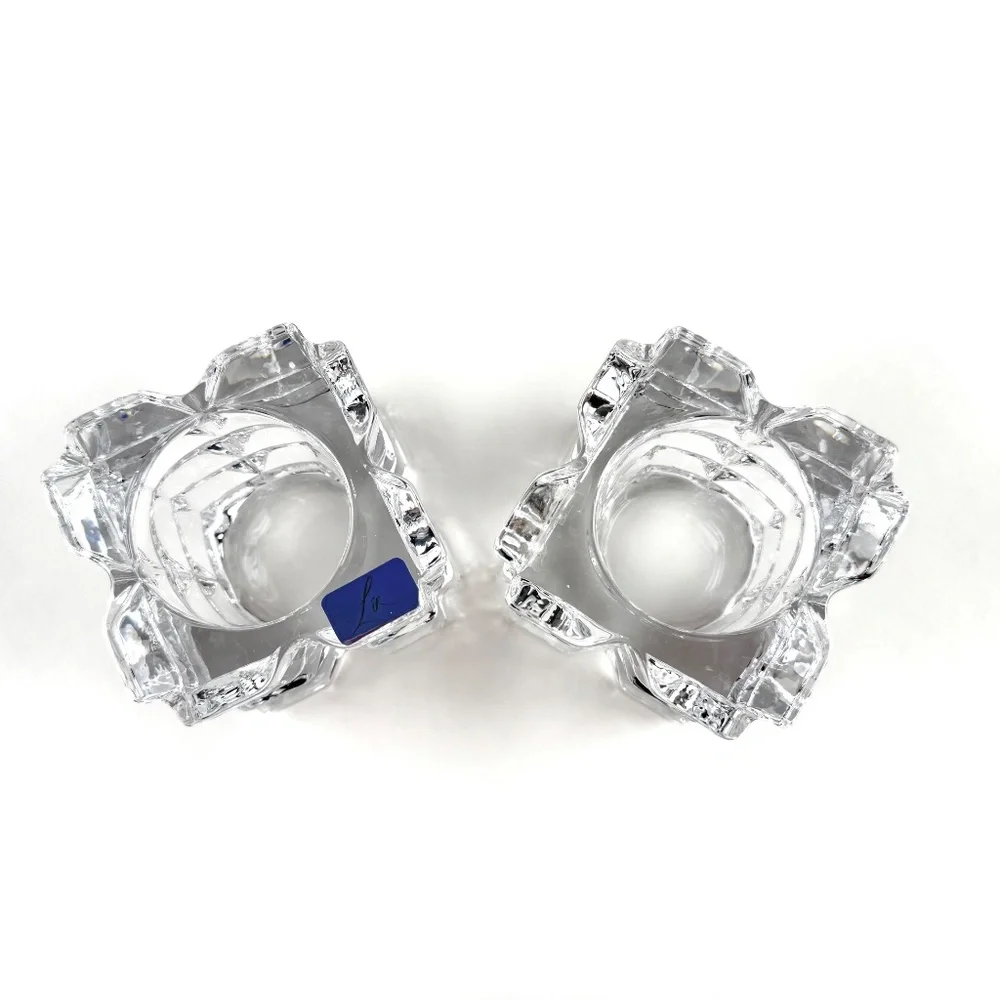Pair of square glass votive candle holders. 3